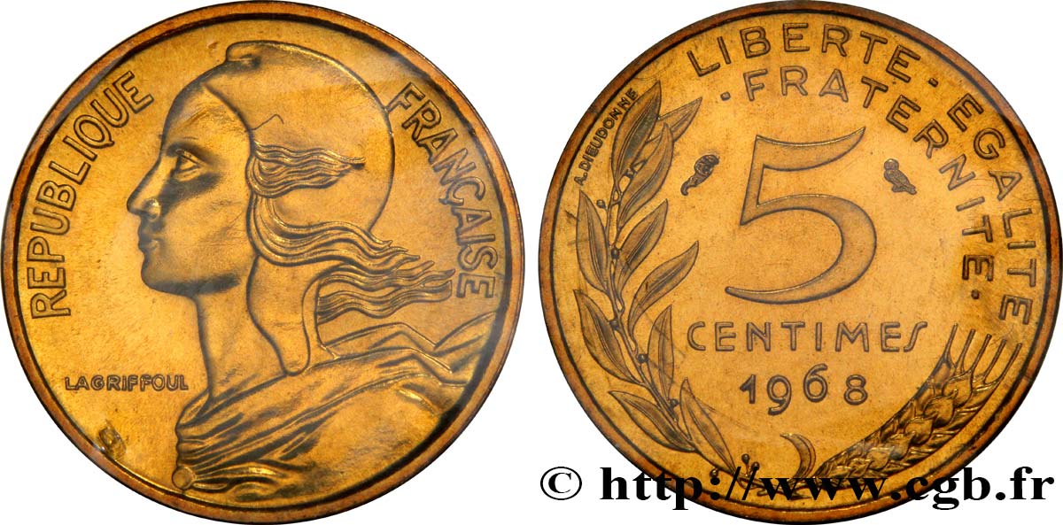 5 centimes Marianne 1968 Paris F.125/4 MS68 