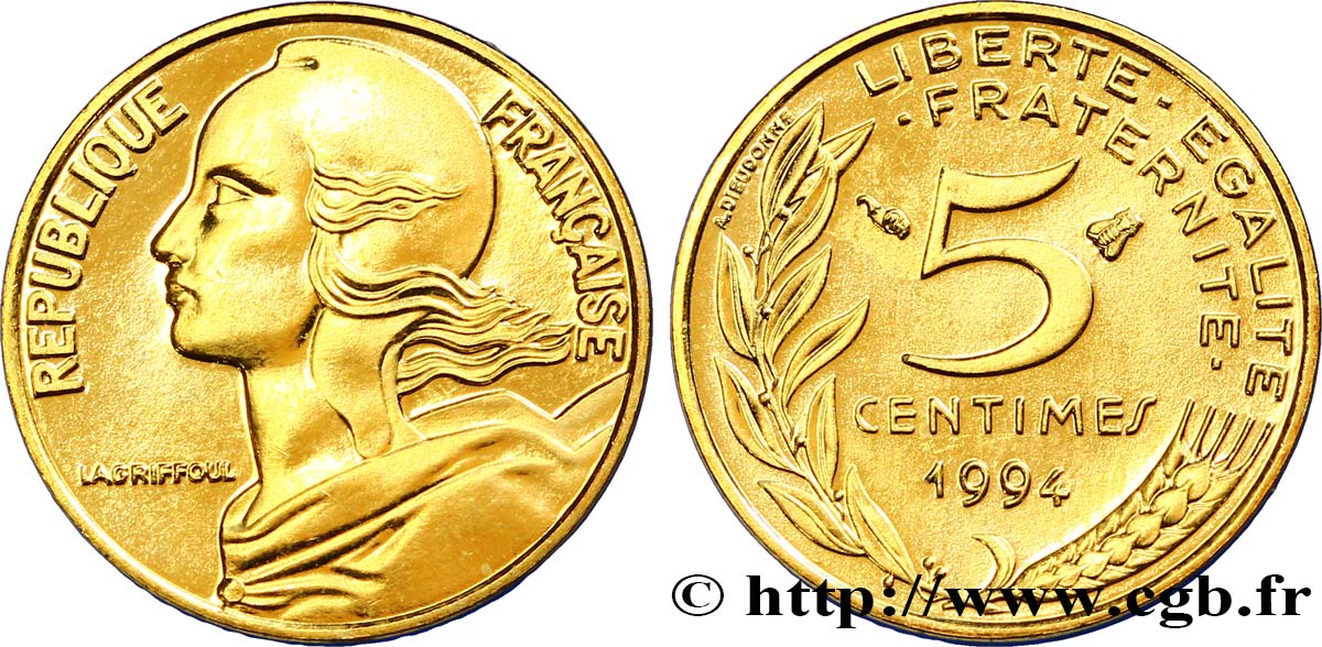 5 centimes Marianne, différent abeille, BU (Brillant Universel) 1994 Pessac F.125/36 SPL63 