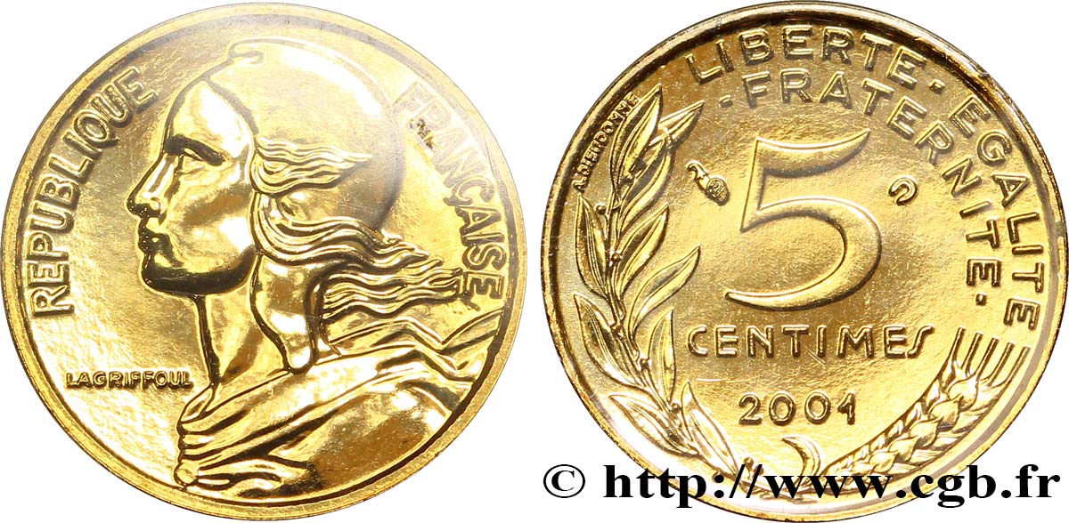 5 centimes Marianne, BU (Brillant Universel) 2001 Pessac F.125/45 ST70 