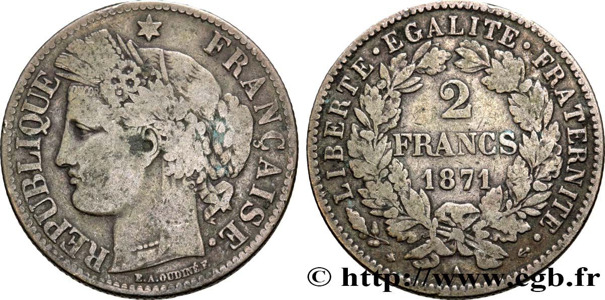 2 francs Cérès, avec légende 1871 Paris F.265/5 MB15 