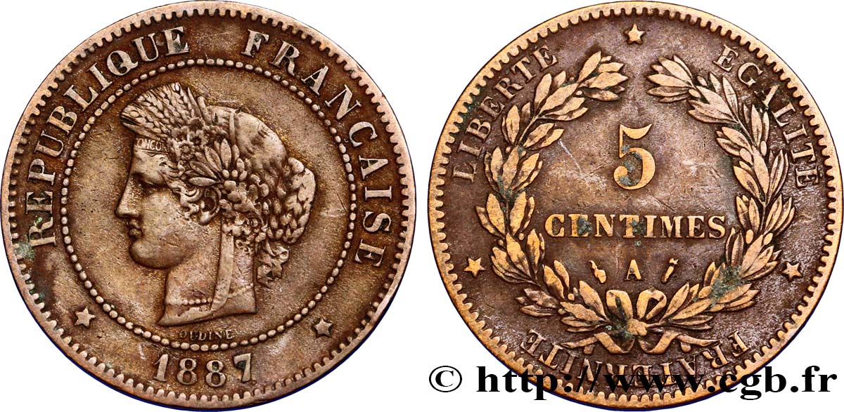 5 centimes Cérès 1887 Paris F.118/29 MBC40 