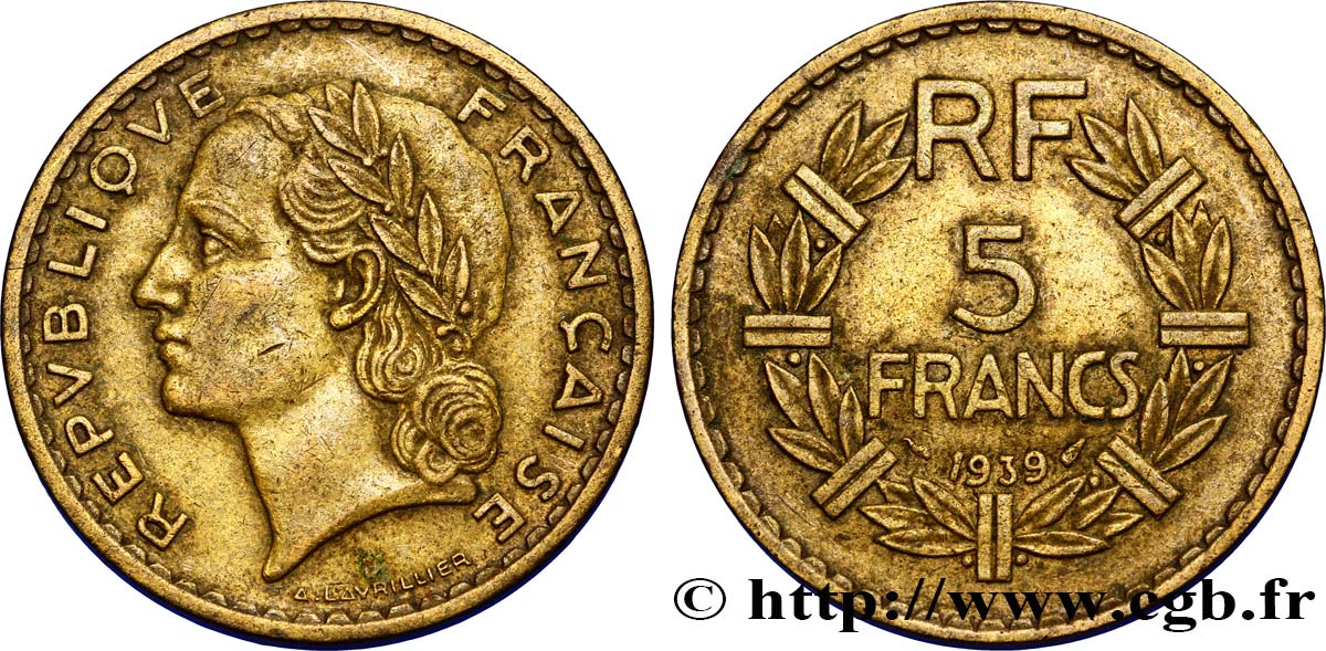 5 francs Lavrillier, bronze-aluminium 1939  F.337/3 SS45 