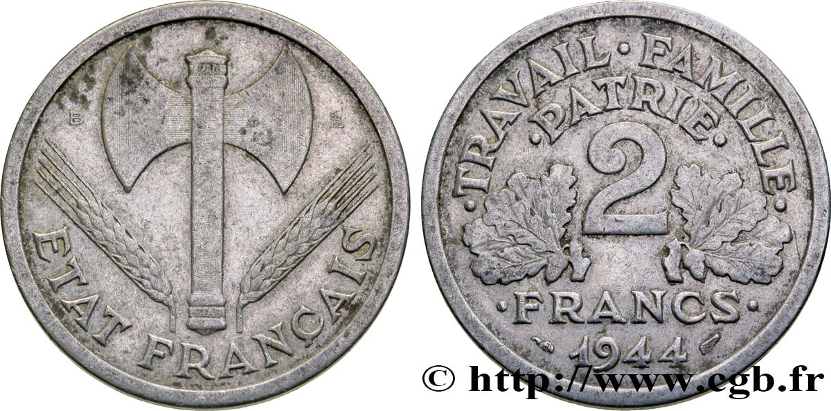 2 francs Francisque 1944 Beaumont-Le-Roger F.270/5 SS48 