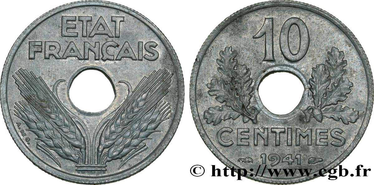 10 centimes État français, grand module 1941  F.141/2 MS62 