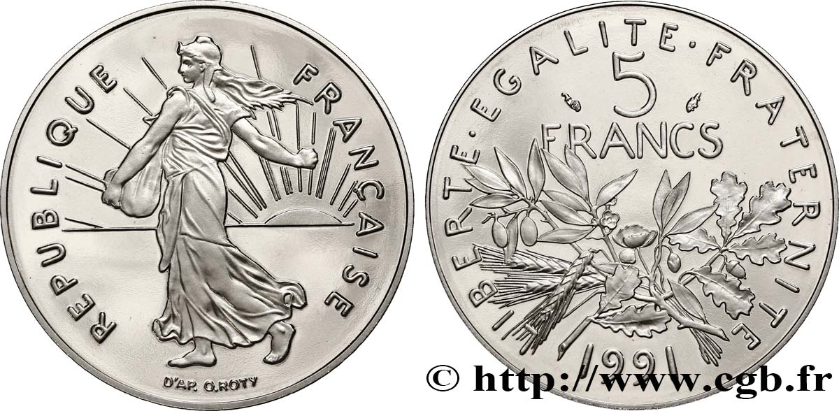 5 francs Semeuse, nickel, BE (Belle Épreuve) 1991 Pessac F.341/23 var. ST67 