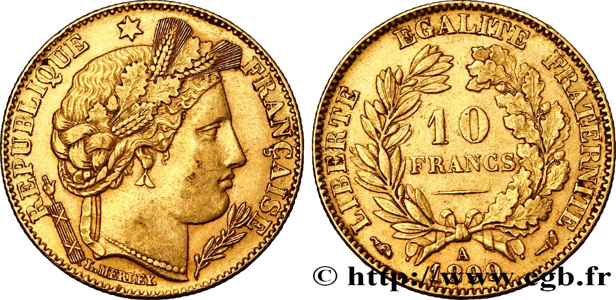 10 francs or Cérès, Troisième République 1899 Paris F.508/5 TTB50 