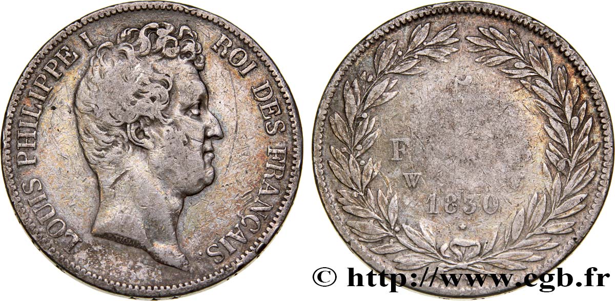5 francs type Tiolier avec le I, tranche en creux 1830 Lille F.315/13 S15 