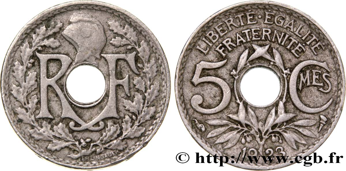 5 centimes Lindauer, petit module 1923 Paris F.122/6 S20 
