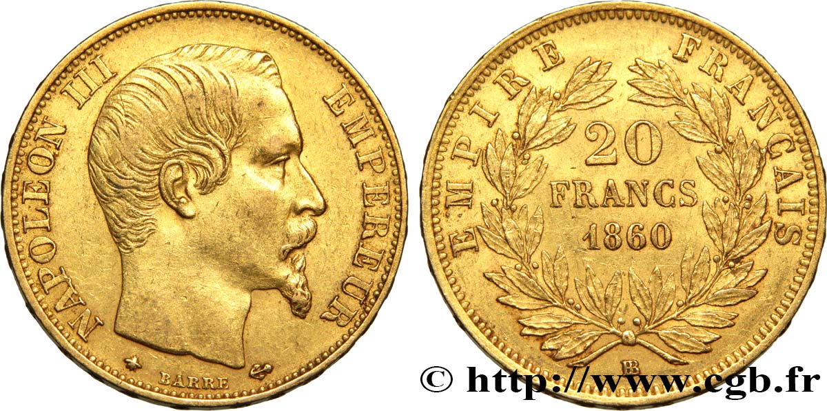 20 francs or Napoléon III, tête nue 1860 Strasbourg F.531/20 TTB48 
