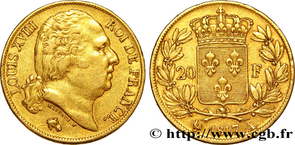 20 francs or Louis XVIII, tête nue 1817 Paris F.519/5 MBC45 