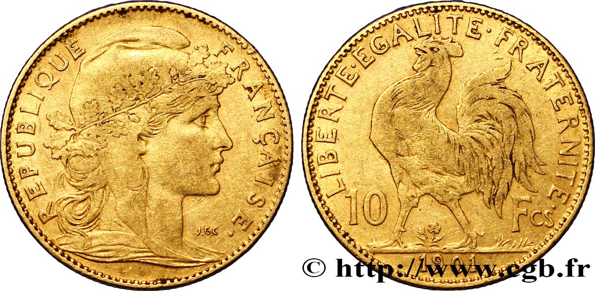 10 francs or Coq 1901 Paris F.509/5 XF42 