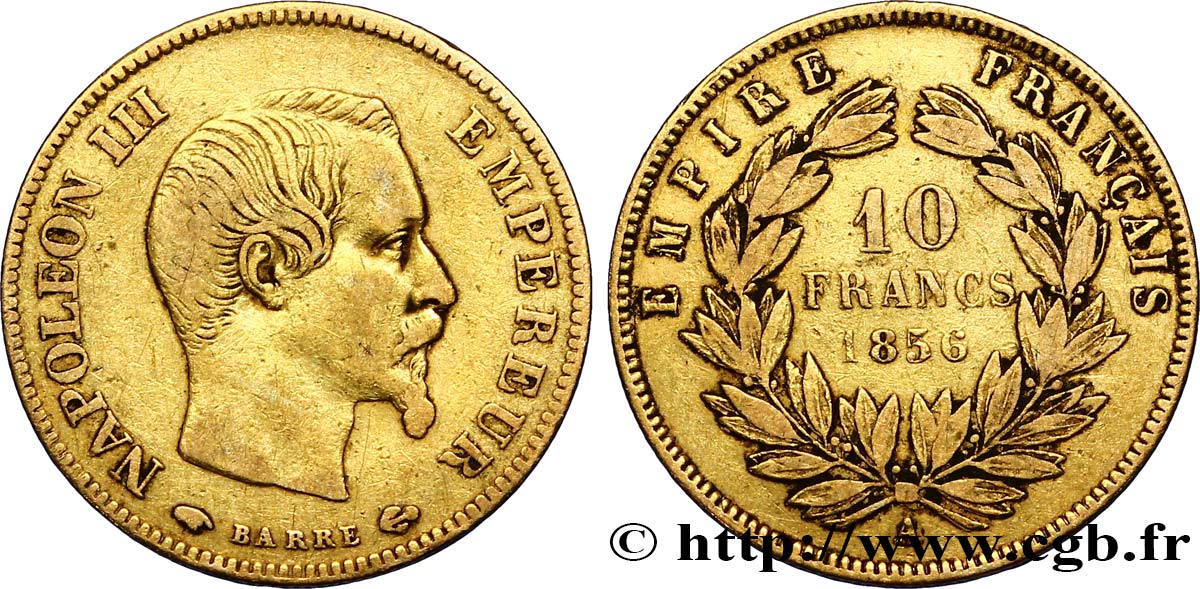 10 francs or Napoléon III, tête nue, grand module 1856 Paris F.506/3 SS40 