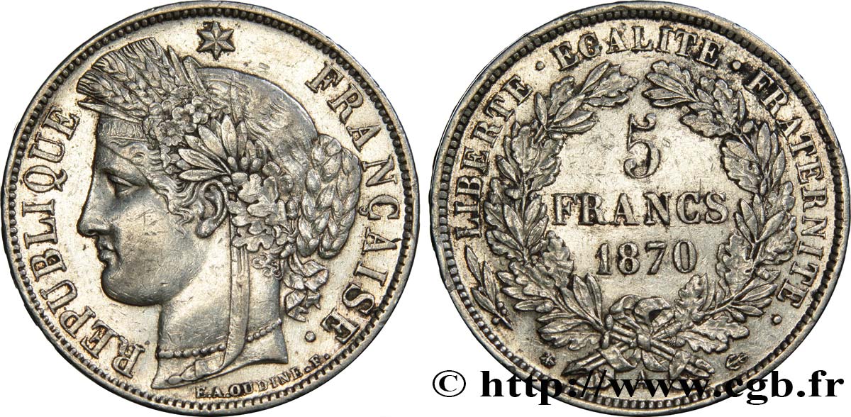 5 francs Cérès, avec légende 1870 Paris F.333/1 TTB45 