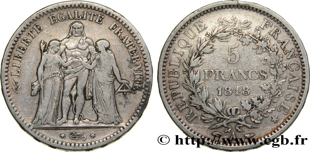 5 francs Hercule, IIe République 1848 Paris F.326/1 BC30 