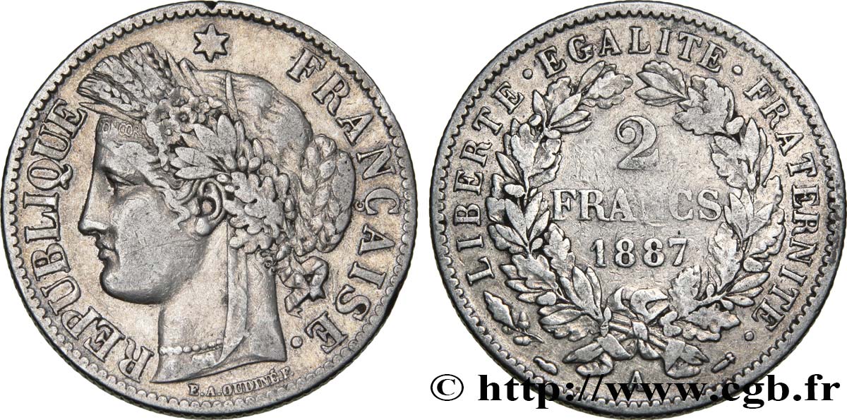 2 francs Cérès, avec légende 1887 Paris F.265/13 S25 