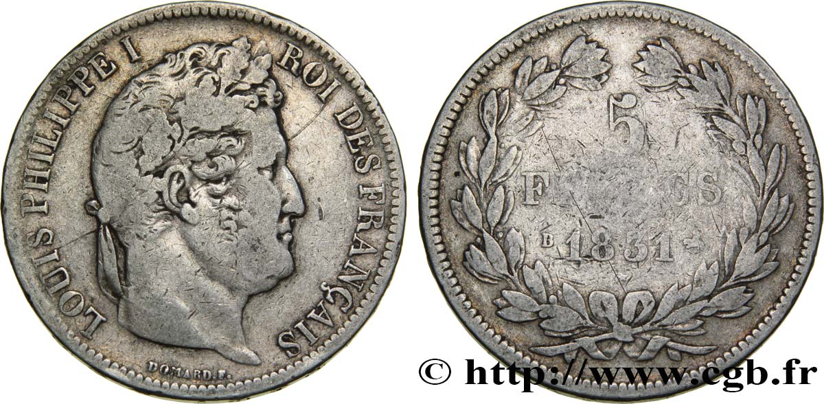 5 francs Ier type Domard, tranche en relief 1831 Rouen F.320/2 TB20 
