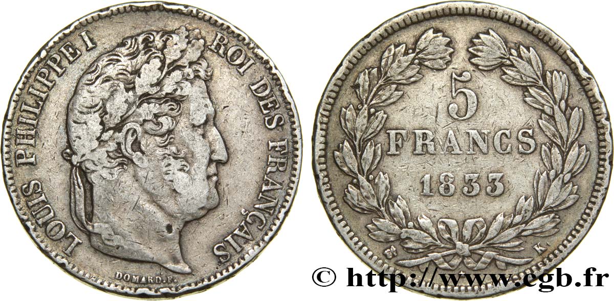5 francs IIe type Domard 1833 Bordeaux F.324/21 BC25 