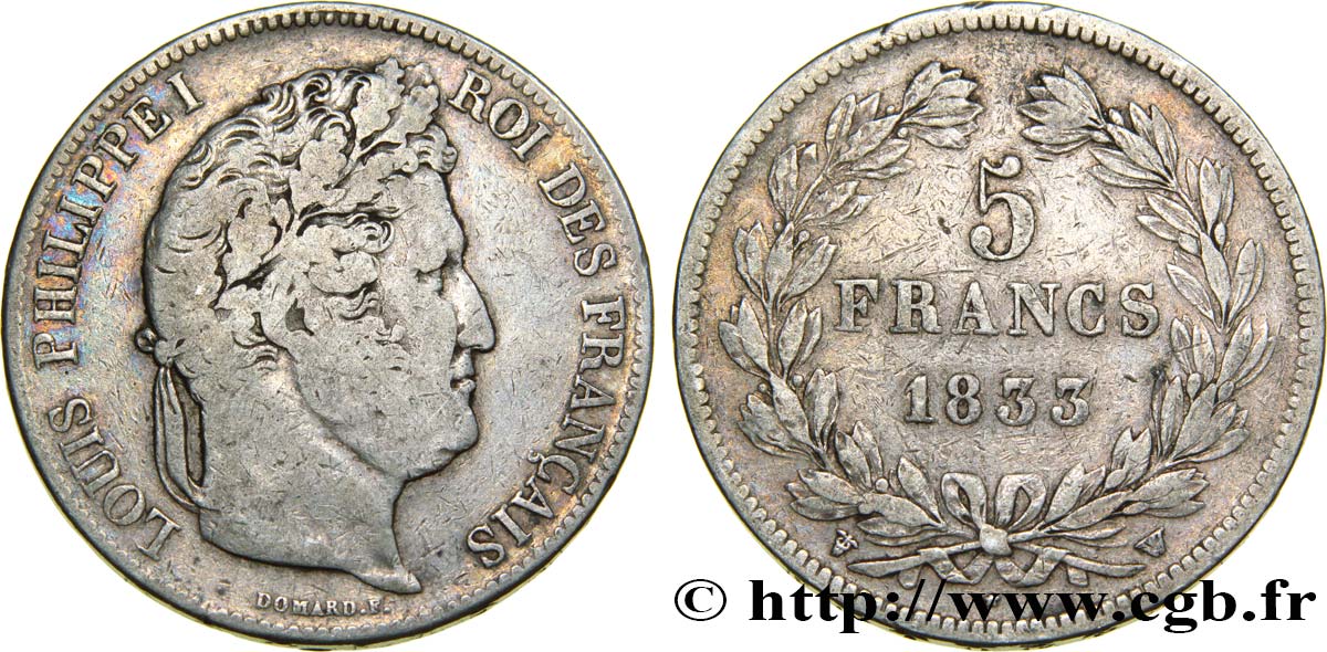 5 francs IIe type Domard 1833 Lille F.324/28 TB20 