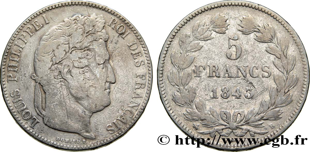 5 francs IIe type Domard 1843 Rouen F.324/101 TB15 