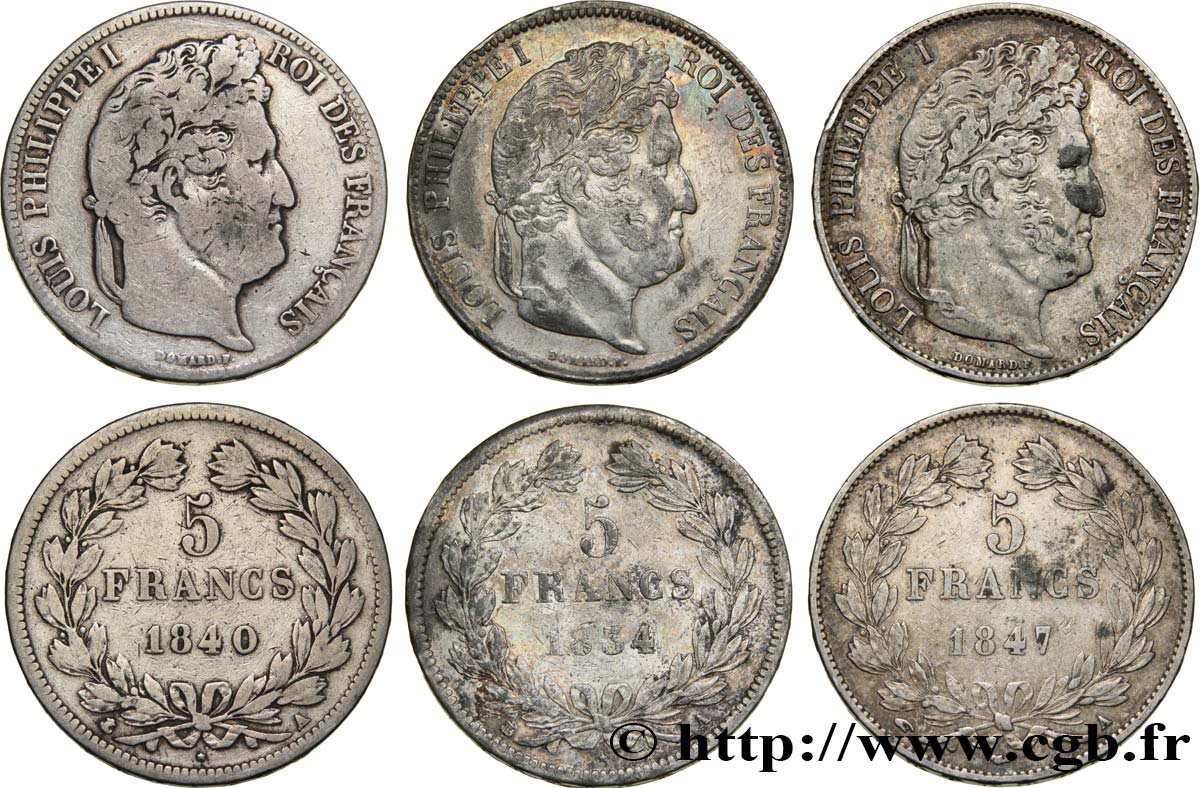Lot de trois pièces de 5 francs n.d. Paris F.324/30-84 VF 