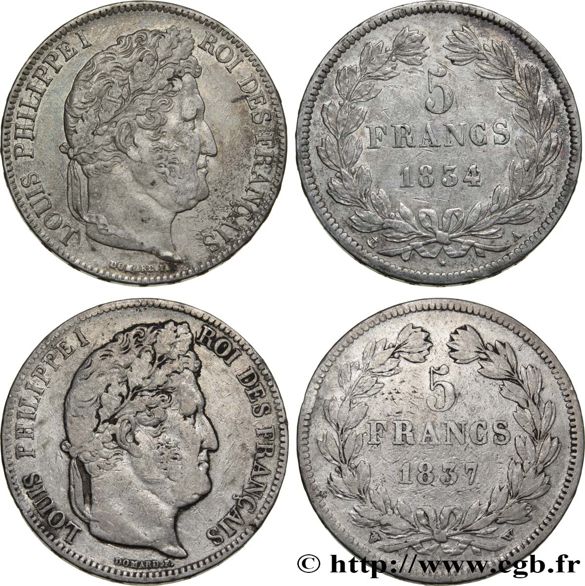 Lot de deux pièces de 5 francs IIe type Domard n.d. - F.324/30-68 BC 