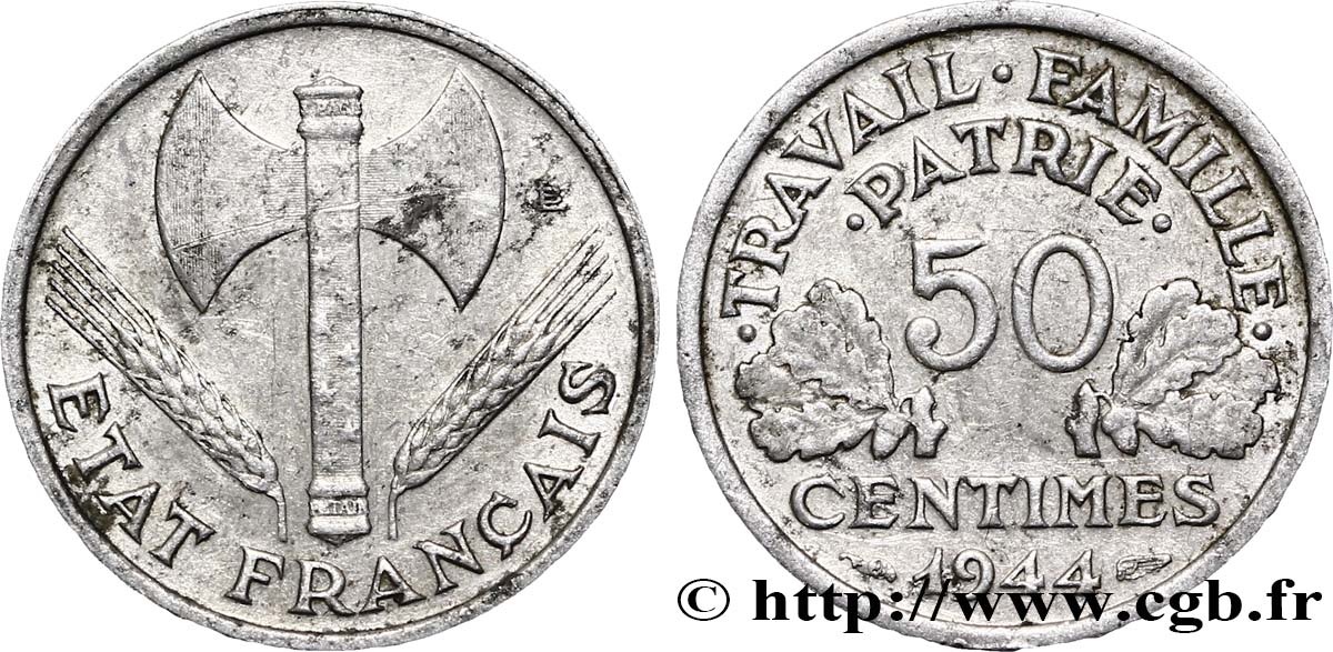 50 centimes Francisque, légère 1944  F.196/4 VF35 