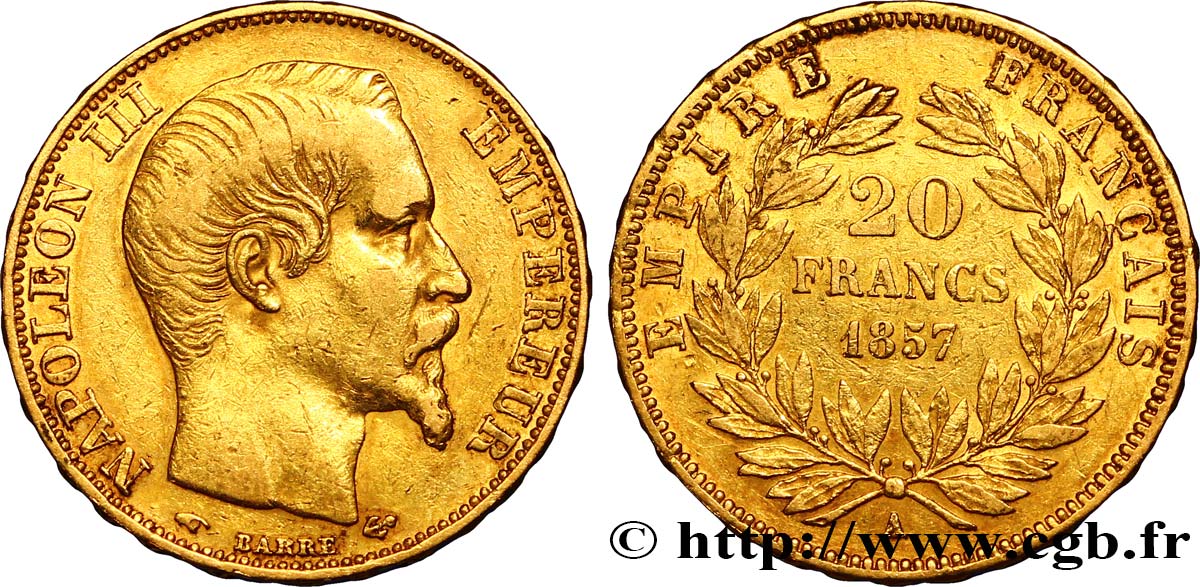 20 francs or Napoléon III, tête nue 1857 Paris F.531/12 TTB45 