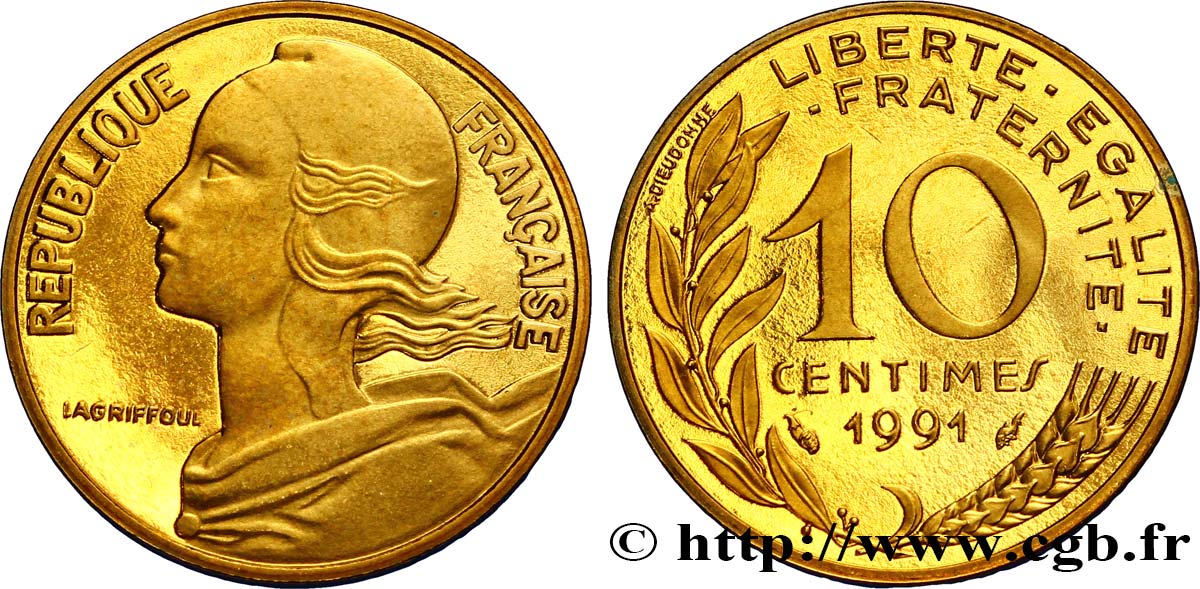10 centimes Marianne, BE (Belle Épreuve) 1991 Pessac F.144/31 var. MS67 