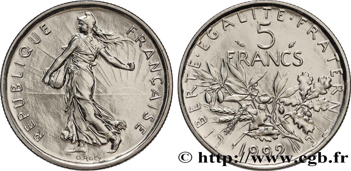 5 francs Semeuse, nickel, BU (Brillant Universel), frappe médaille 1992 Pessac F.341/26 MS68 