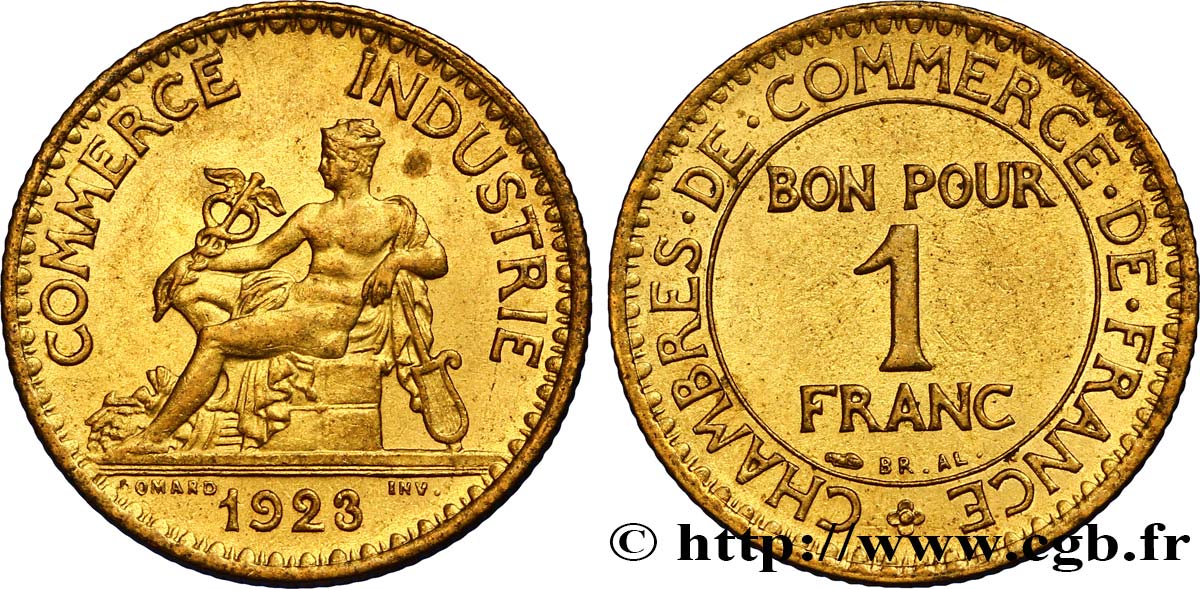 1 franc Chambres de Commerce 1923 Paris F.218/5 VZ58 