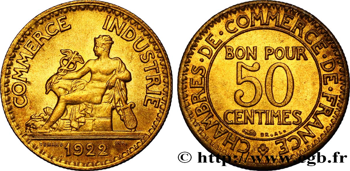 50 centimes Chambres de Commerce 1922 Paris F.191/4 FDC65 