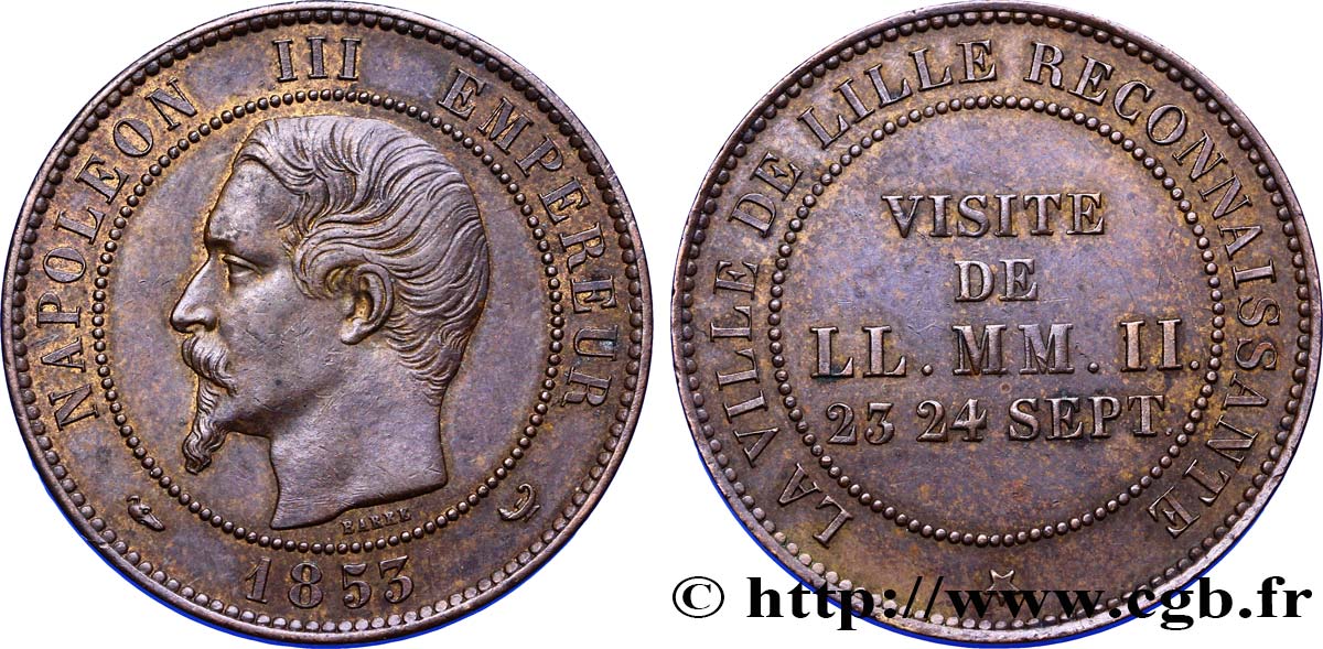 Module de dix centimes, Visite impériale à Lille les 23 et 24 septembre 1853 1853 Lille VG.3365  TTB48 