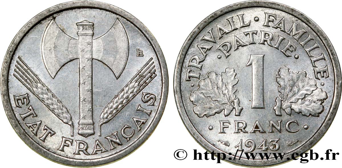 1 franc Francisque, légère 1943  F.223/3 SUP60 