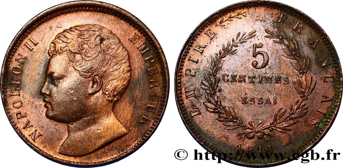 Essai de 5 centimes en bronze 1816  VG.2413  TTB+ 