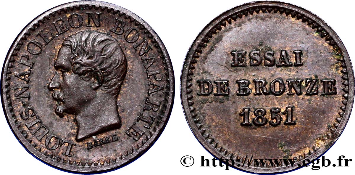 Essai de bronze au module de un centime, Louis-Napoléon Bonaparte 1851 Paris VG.3297  AU50 
