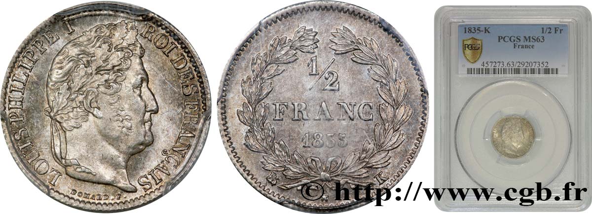 1/2 franc Louis-Philippe 1835 Bordeaux F.182/58 SC63 PCGS
