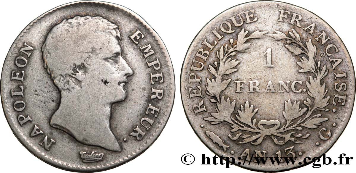 1 franc Napoléon Empereur, Calendrier révolutionnaire 1805 Genève F.201/18 TB15 