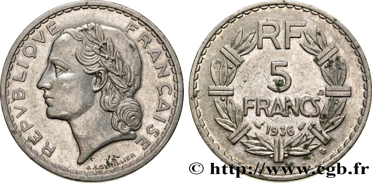 5 francs Lavrillier, nickel 1936  F.336/5 TTB45 