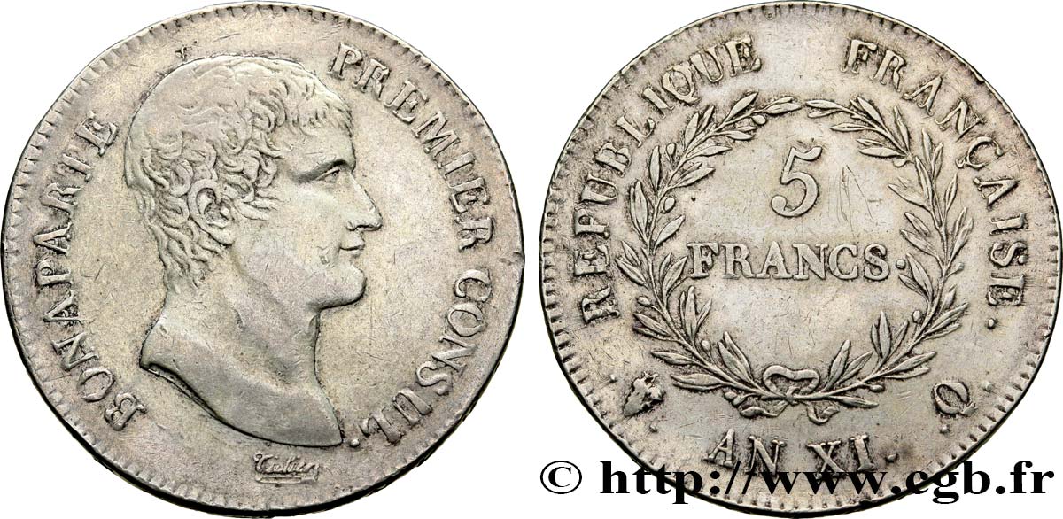 5 francs Bonaparte Premier Consul 1803 Perpignan F.301/7 TTB45 