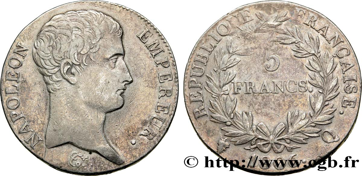 5 francs Napoléon Empereur, Calendrier grégorien 1806 Perpignan F.304/9 MBC48 