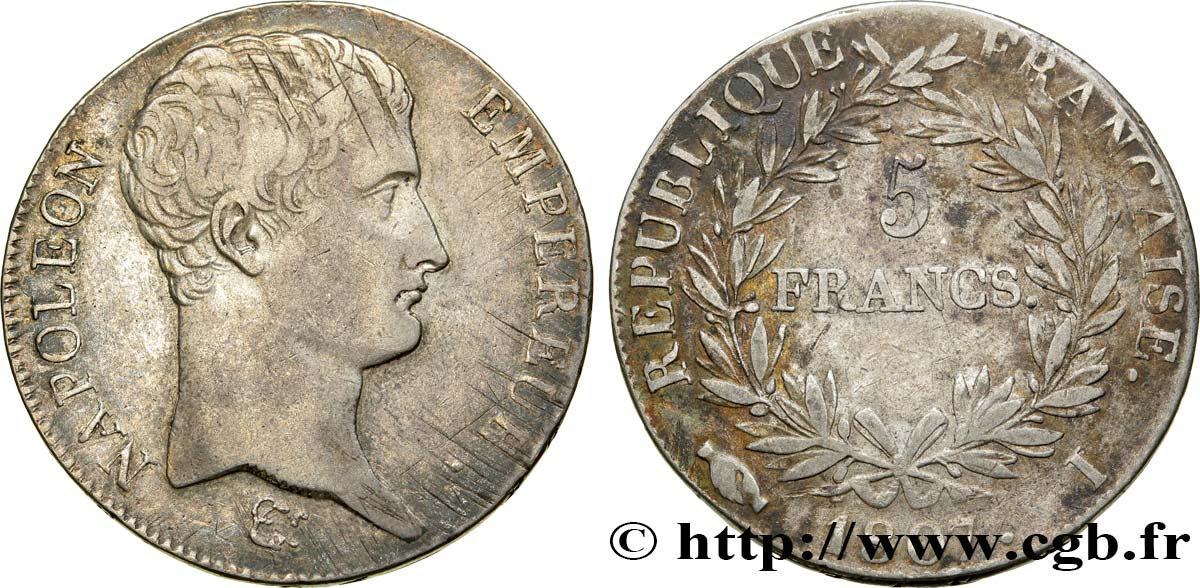 5 francs Napoléon Empereur, Calendrier grégorien 1807 Limoges F.304/16 MB30 