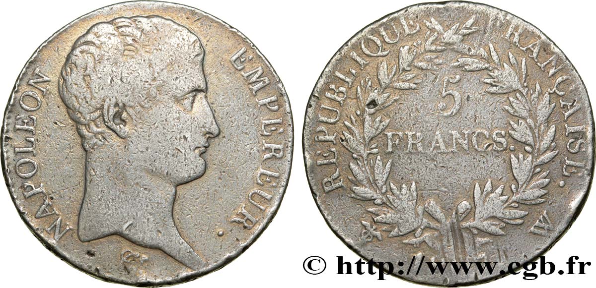 5 francs Napoléon Empereur, Calendrier grégorien 1807 Lille F.304/23 VF25 