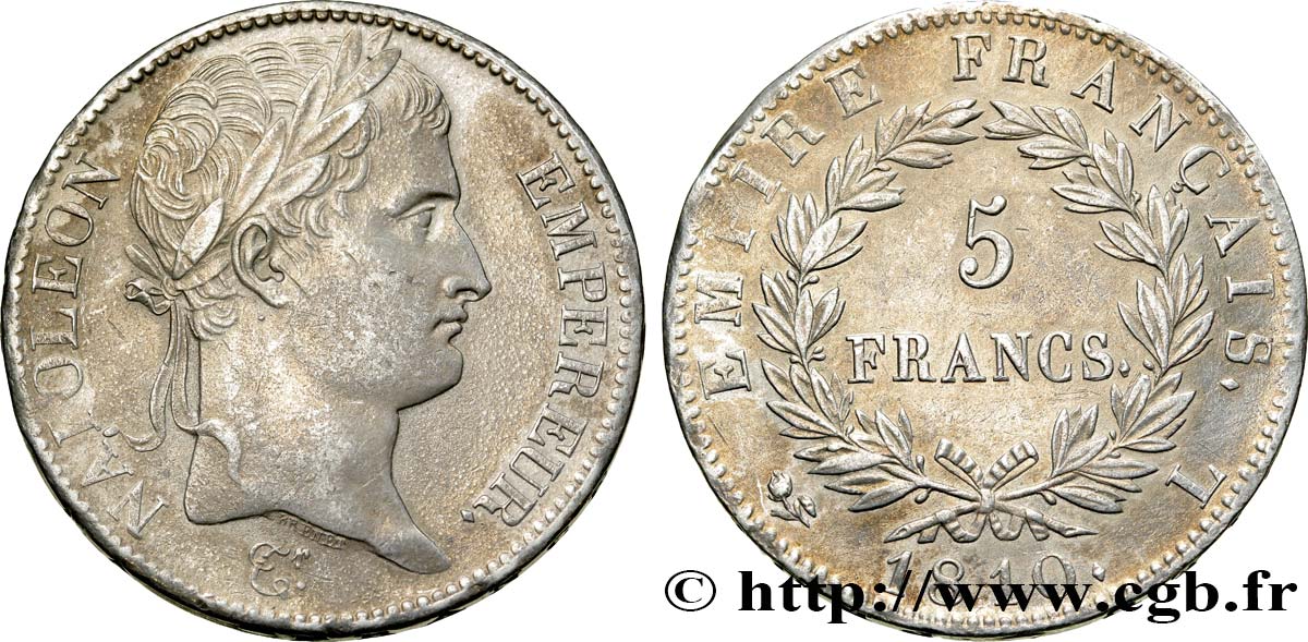 5 francs Napoléon Empereur, Empire français 1810 Bayonne F.307/20 AU50 