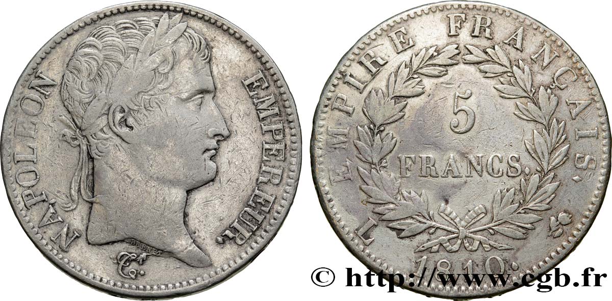 5 francs Napoléon Empereur, Empire français 1810 Bayonne F.307/21 VF35 
