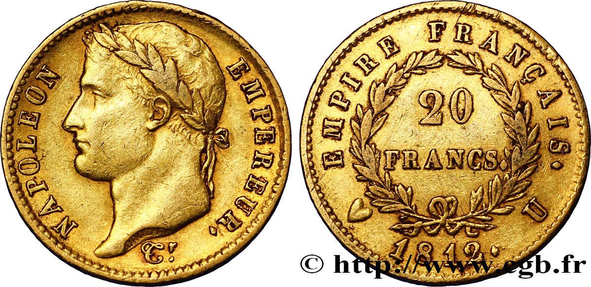 20 francs or Napoléon tête laurée, Empire français 1812 Turin F.516/28 XF45 