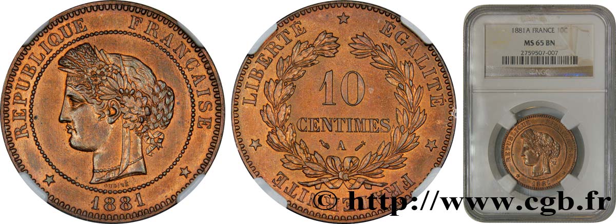 10 centimes Cérès 1881 Paris F.135/25 ST65 NGC