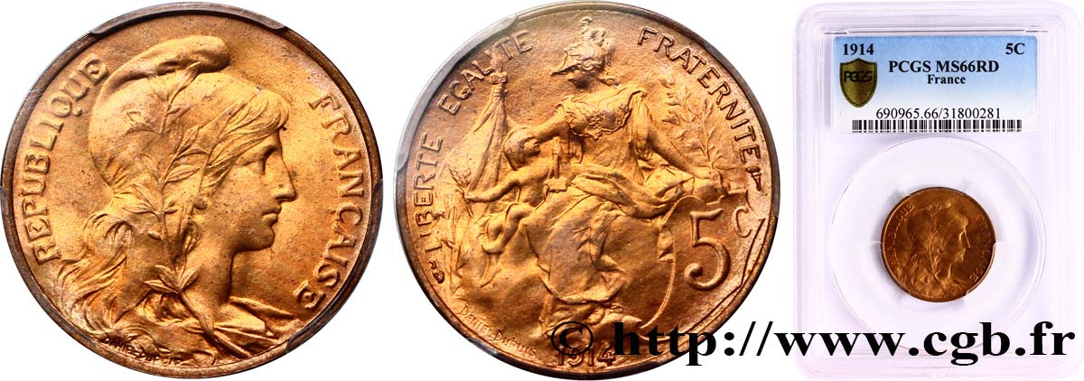5 centimes Daniel-Dupuis 1914  F.119/26 FDC66 PCGS