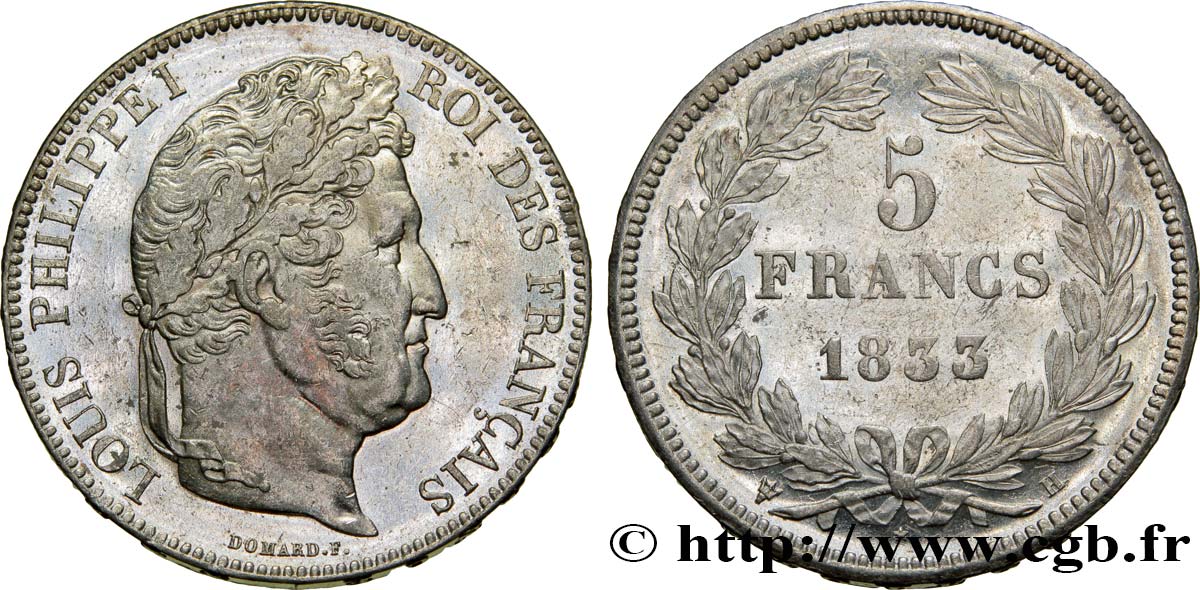 5 francs IIe type Domard 1833 La Rochelle F.324/18 var. BB53 