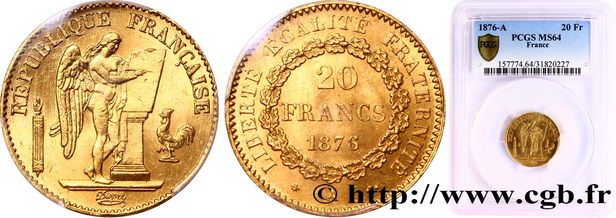 20 francs or Génie, IIIe République 1876 Paris F.533/4 SPL64 PCGS