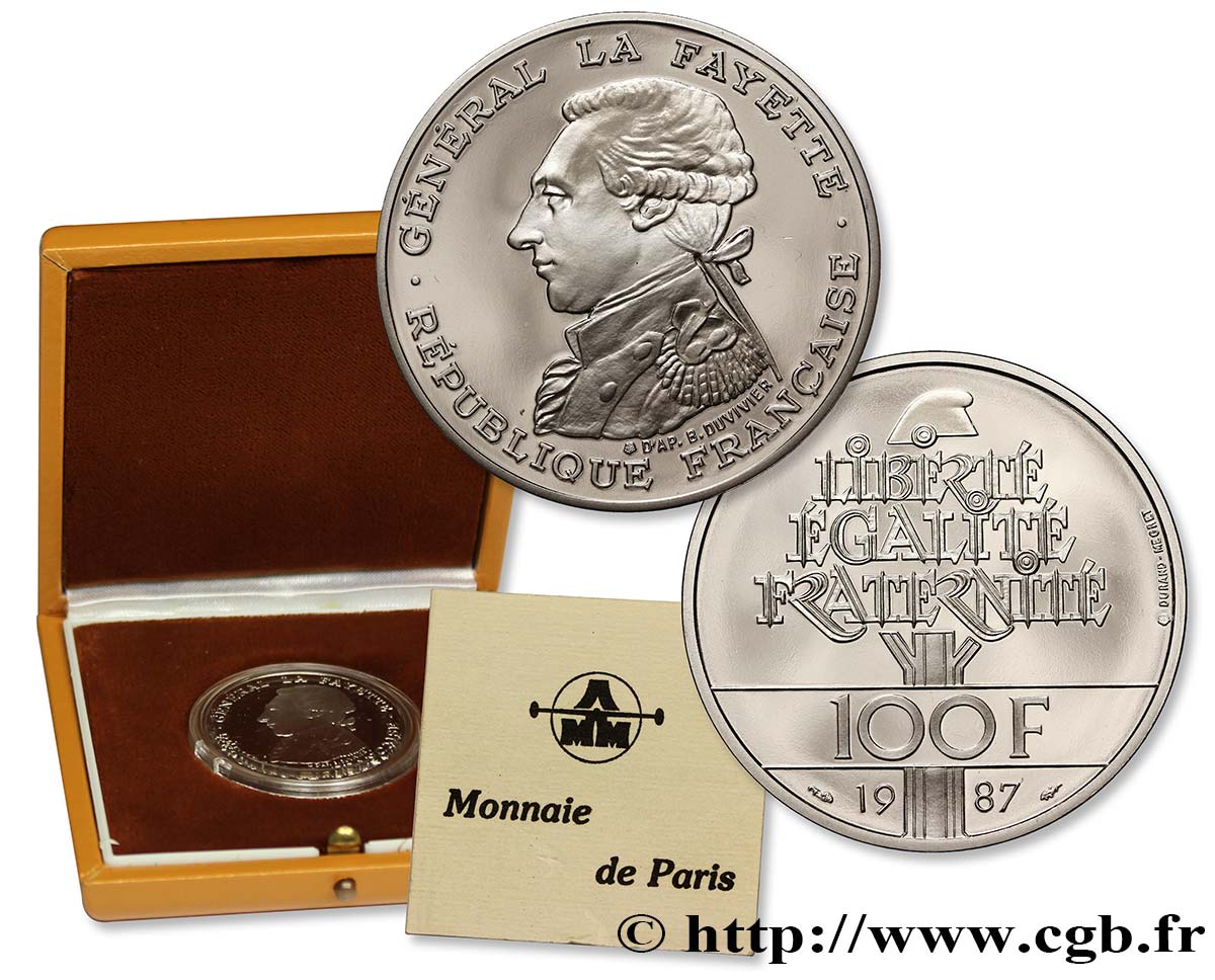 100 francs en palladium La Fayette Belle Épreuve 1987 Pessac F5.1603 4 FDC 